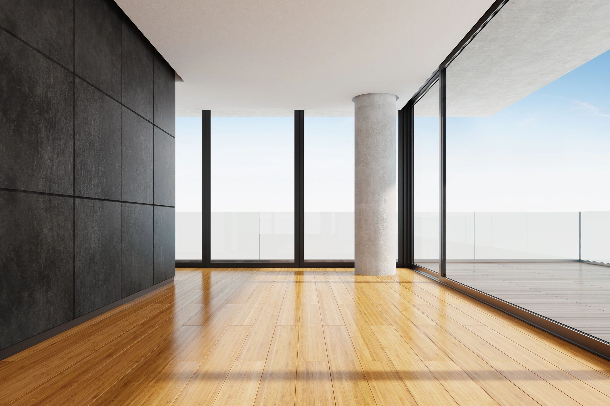 Modern living space with large sliding patio doors