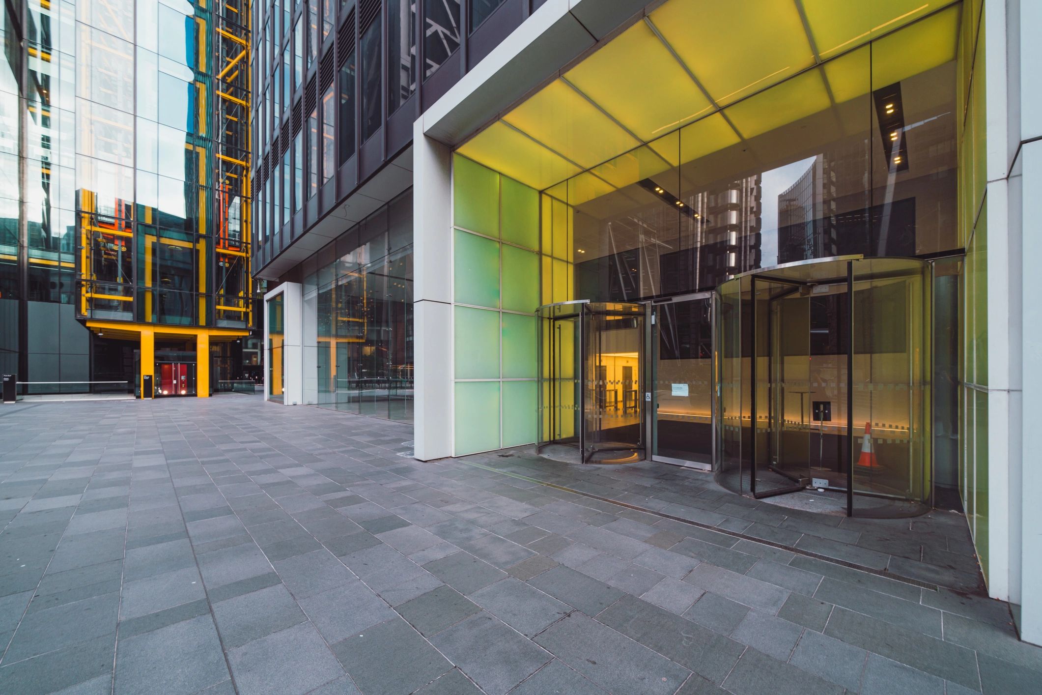Commercial glass building entrance