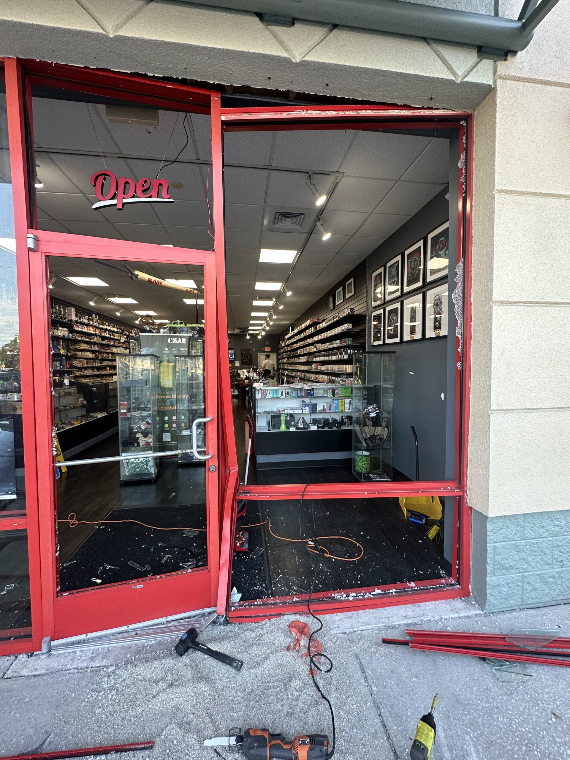 Commercial storefront glass installation